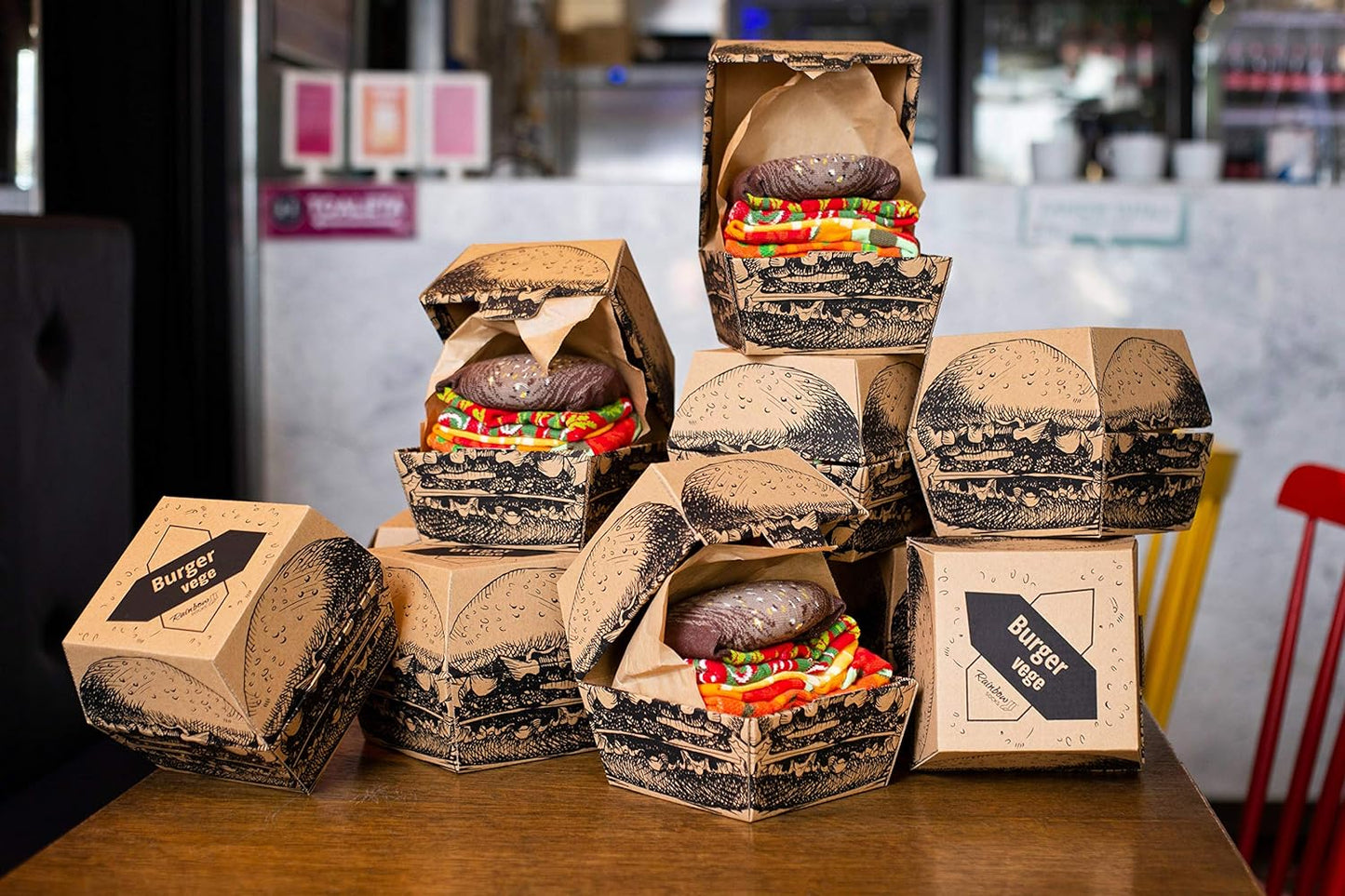 - Men Women Funny Vegan Burger Socks Box - 2 Pairs