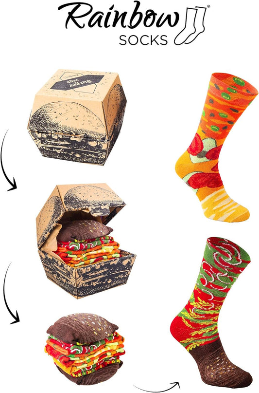 - Men Women Funny Vegan Burger Socks Box - 2 Pairs